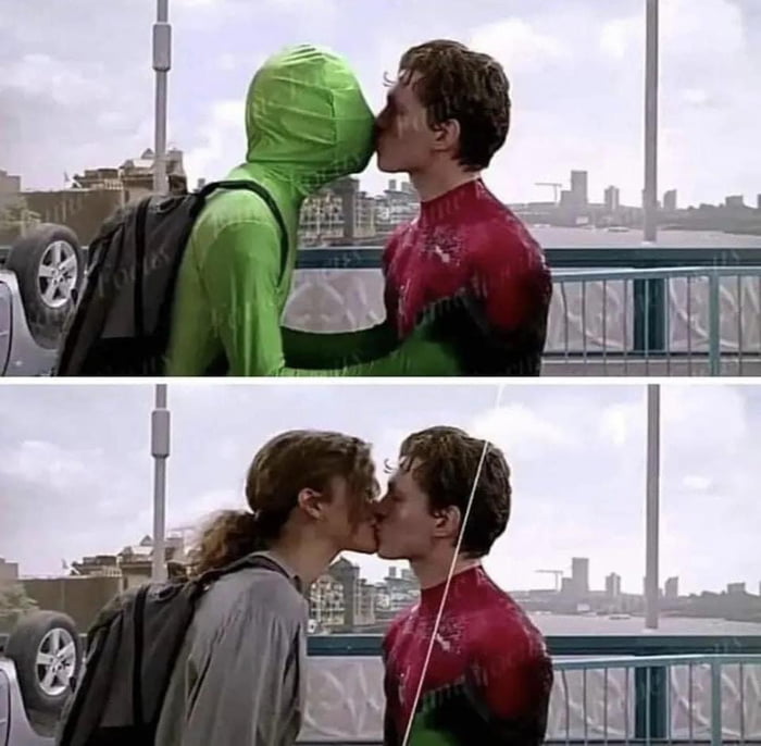 In Spider-Man: Far From Home (2019). The bridge kiss scene was entirely  done by CGI, this was because Zendaya was filming euphoria at the time and  couldn't make it to the set