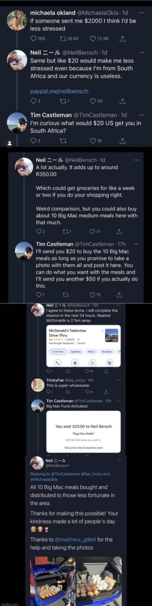 “Big Mac fund activated” wholesome moment when man sends 20 dollars