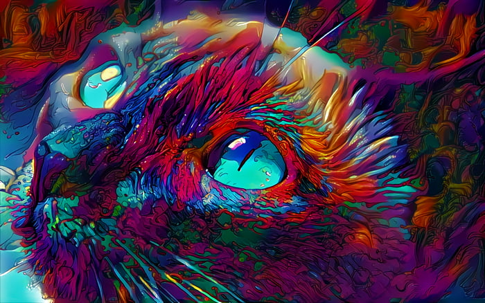 Psychedelic Cat - Reversed and Upscaled to 4k. Created by DeepArt ...