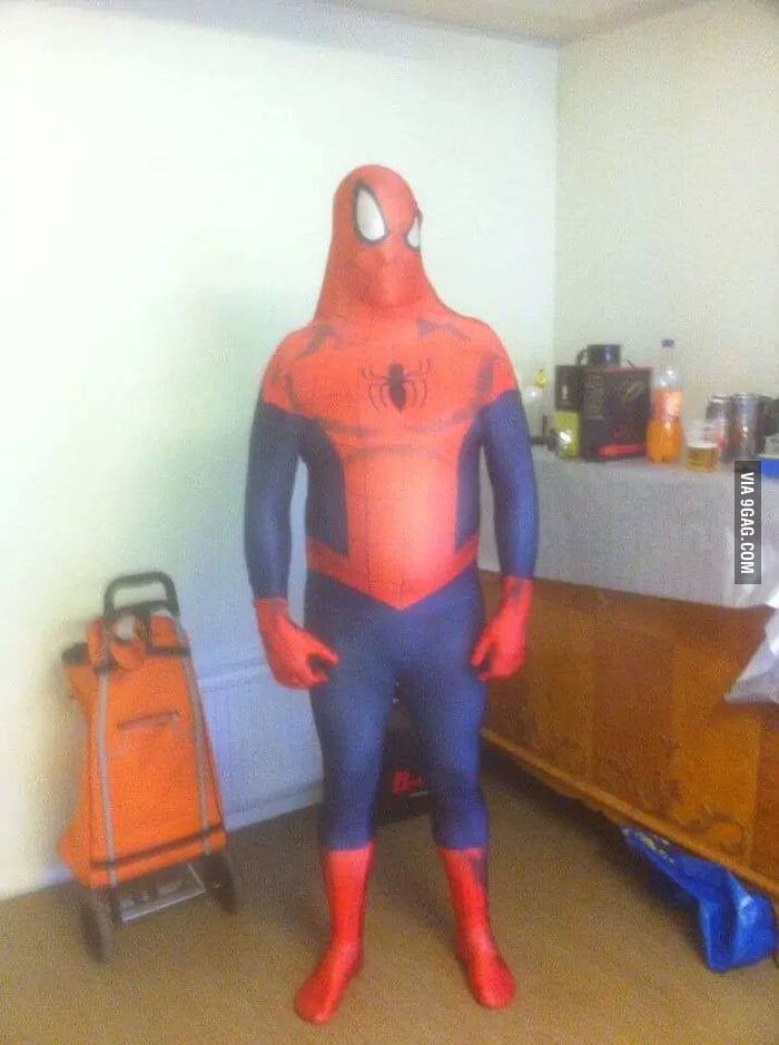 So my cousin bought a ''one size fits all'' Spider-Man costume...