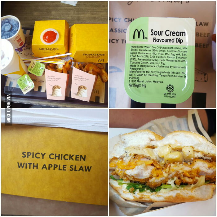 Mcdonald's Spicy Chicken With Apple Slaw, Potato Wedges with Sour Cream