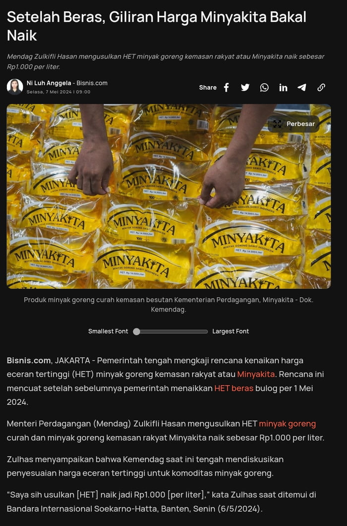 Setelah Beras Giliran Harga Minyakita Bakal Naik Gag