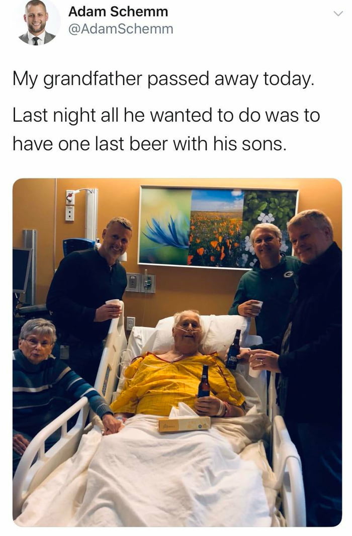 Beer, death, and a smile = perfect departure! 9GAG