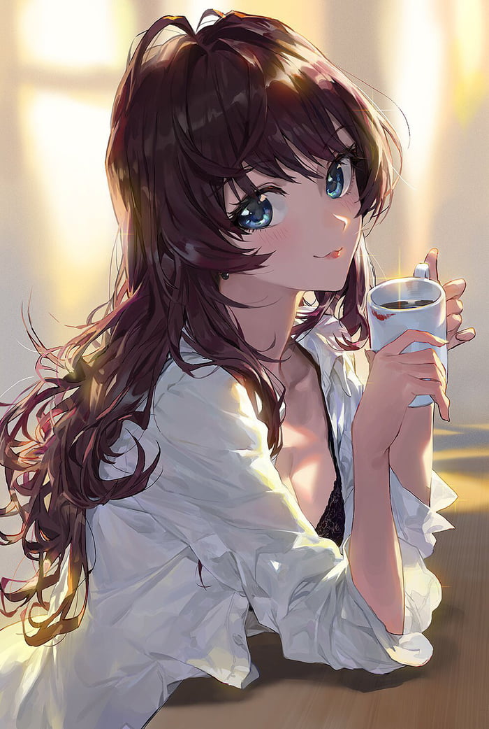 Beautiful anime girl with brown hair