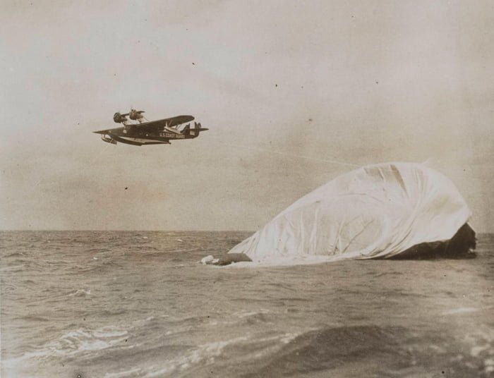 Floating wreckage from US Navy airship USS Akron that crashed with the ...