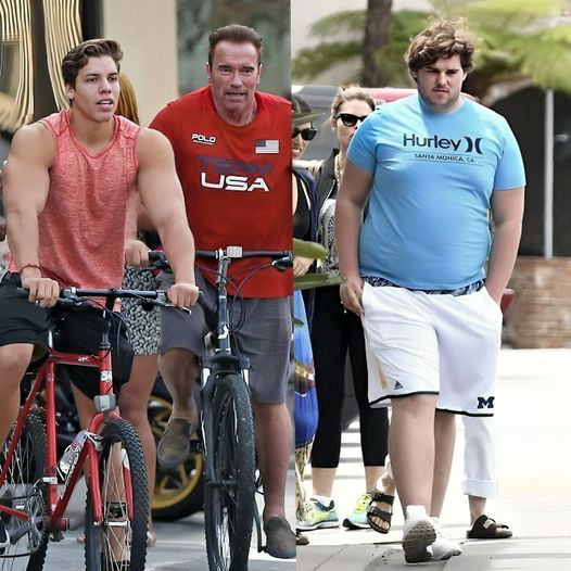 On The Left Is Arnold Schwarzenegger With His Son Joseph Baena Riding A ...