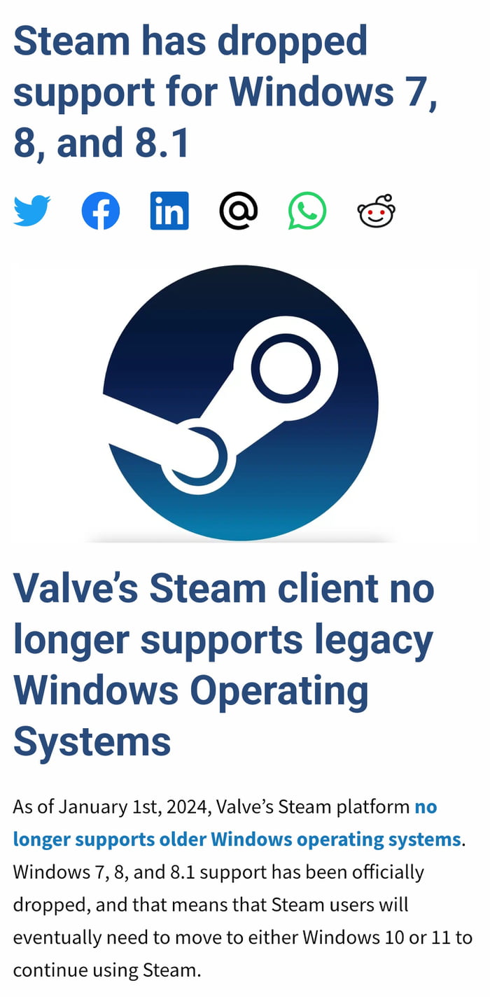 Steam drops support for older Windows. - 9GAG