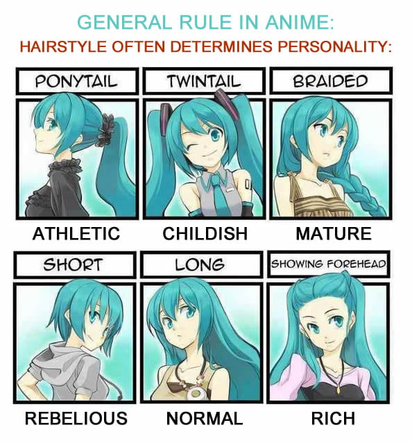 Hairstyles determines different behaviors in anime - 9GAG