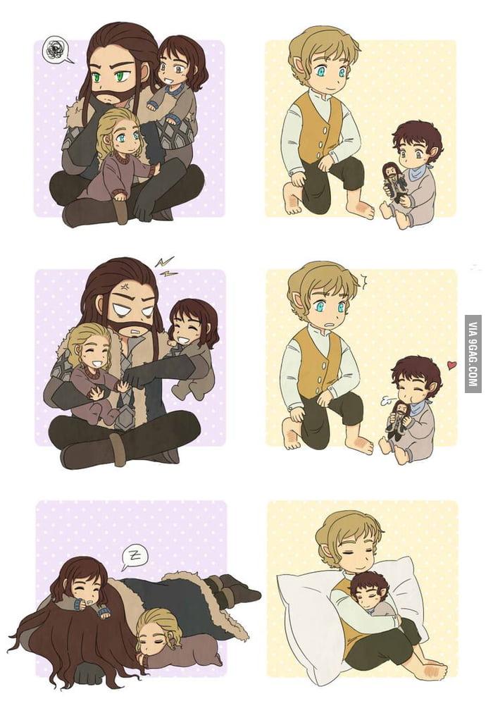 Little Frodo Hobbit cuteness. Thorin with little Fili and Kili, and Bilbo with ...