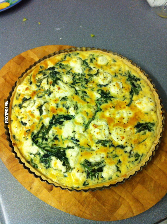 Homemade goat's cheese and baby spinach quiche - 9GAG