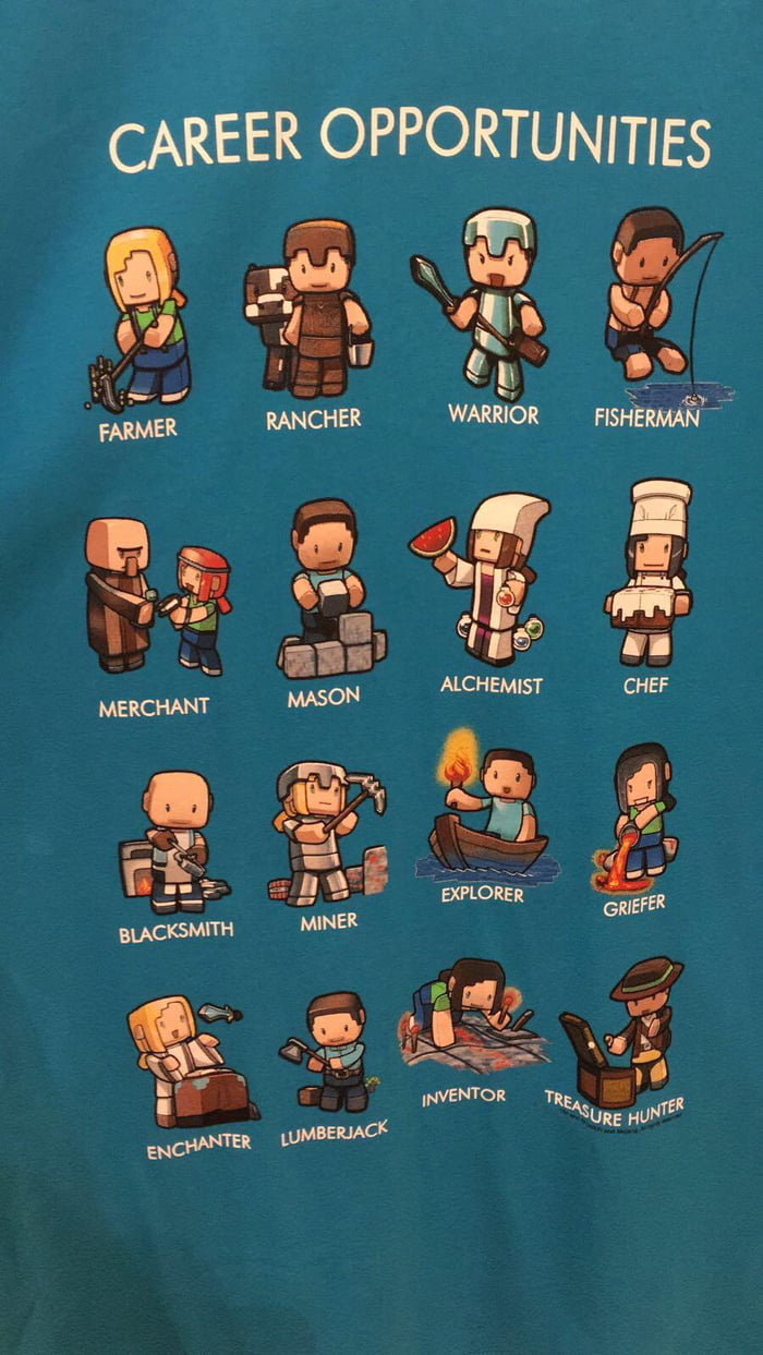 This Shirt Shows Possible Jobs In Minecraft Style 9gag