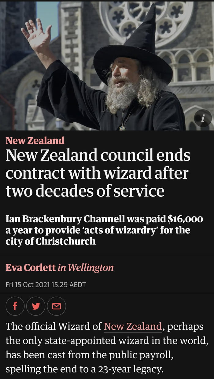 New Zealand council ends contract with wizard after two decades of service, New Zealand