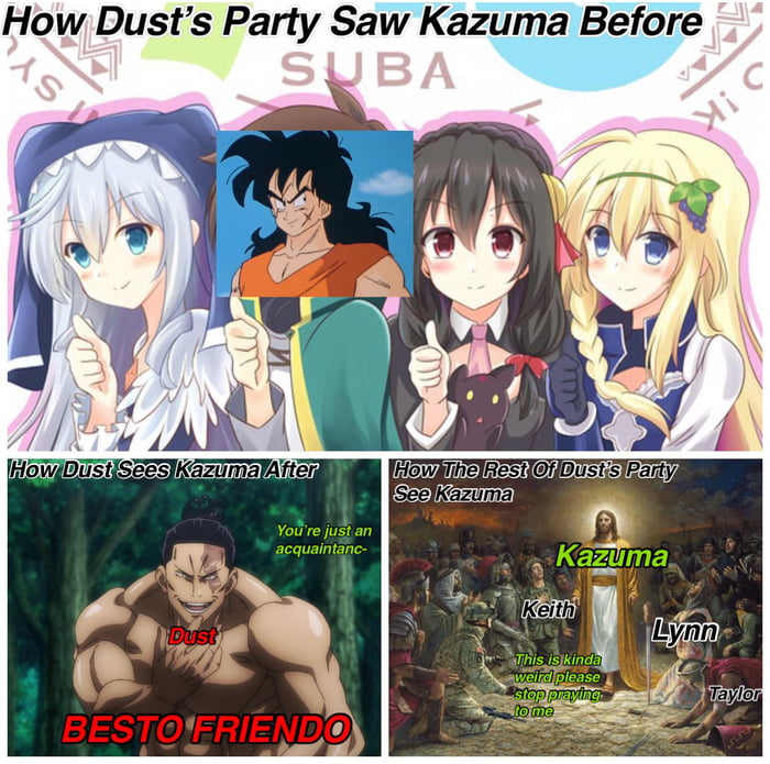 Anime Memes - Kazuma approves sauce: demon slayer & konosuba