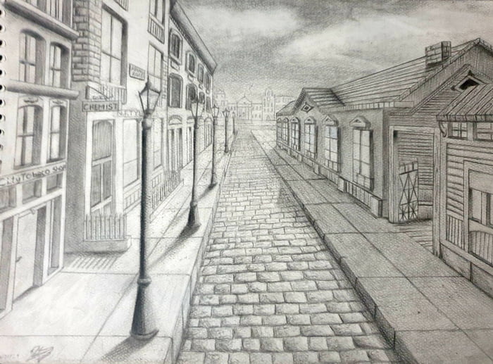 TwoPoint Perspective Street Drawing  Point perspective Perspective  drawing architecture Perspective drawing