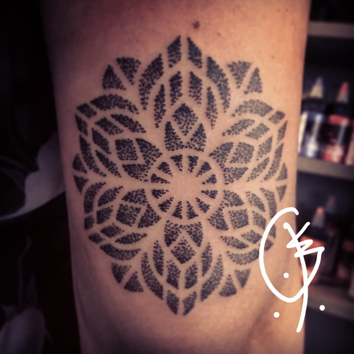 My first tattoo Dotwork GeometricMandala half sleeve done by Nick Carroll  at Sharpart Studios Handforth UK  rtattoos