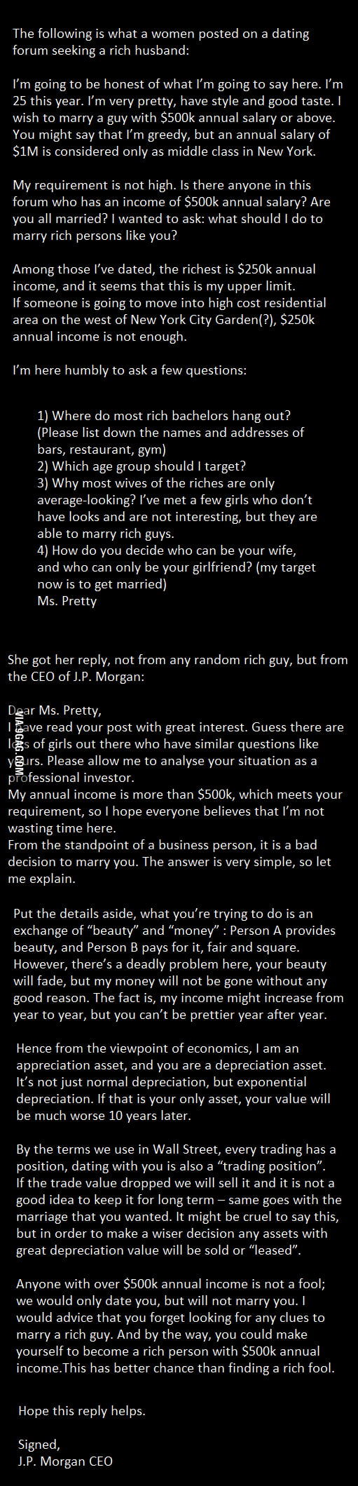 Beautiful Woman Asks How To Get A Rich Husband and gets a response from CEO...