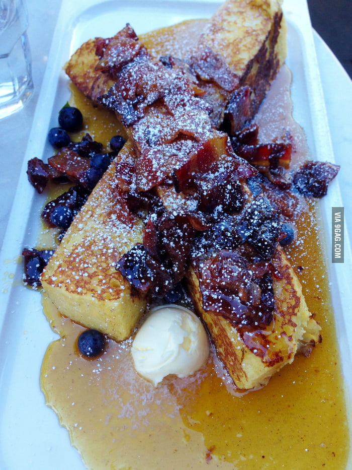 Brioche French Toast Logs with Smoked Bacon Maple Syrup - 9GAG