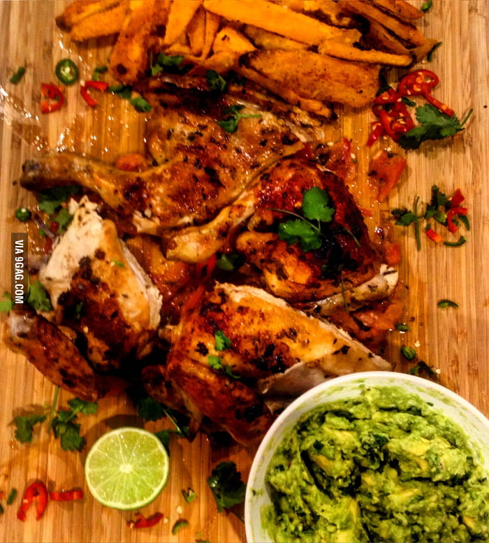 Homemade Piripiri Chicken, sweet potato wedges and guacamole 9GAG