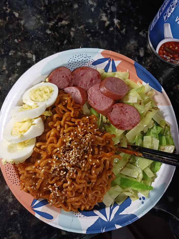 Spicy ramen featuring kielbasa and cabbage 9GAG