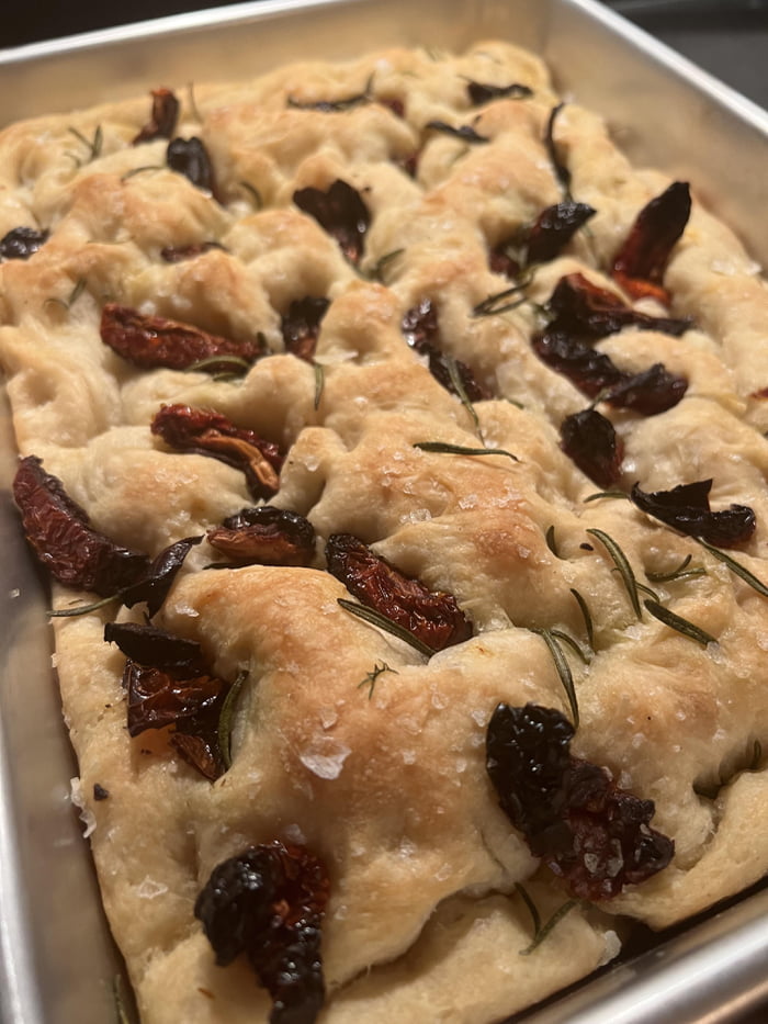 First focaccia bread success rosemary, sun dried tomato and salt 9GAG