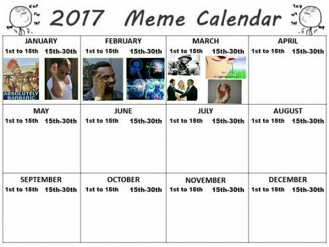 Updated Meme Calendar of 2017 - 9GAG