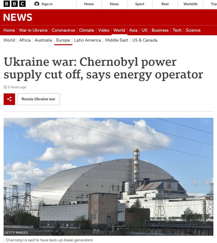 Chernobyl power supply cut off......... Hey you numbnut raSSia!!! That