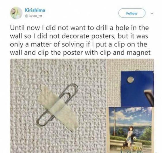 Use Paperclip To Hang Posters Without Damaging The Wall 9GAG