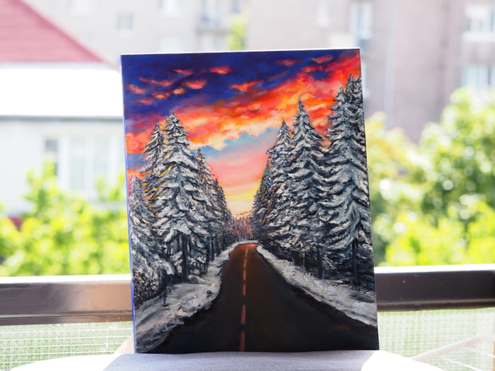 I like to paint winter themed paintings and I painted this, the perfect ...