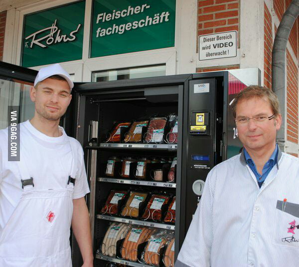 The first meat vending machine located in Jork, Germany for Sundays and