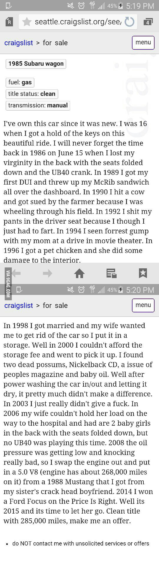 I Just Came Across This Brutally Honest Car Ad Any Takers 9gag I Just Came Across This Brutally Honest Car Ad Any Takers