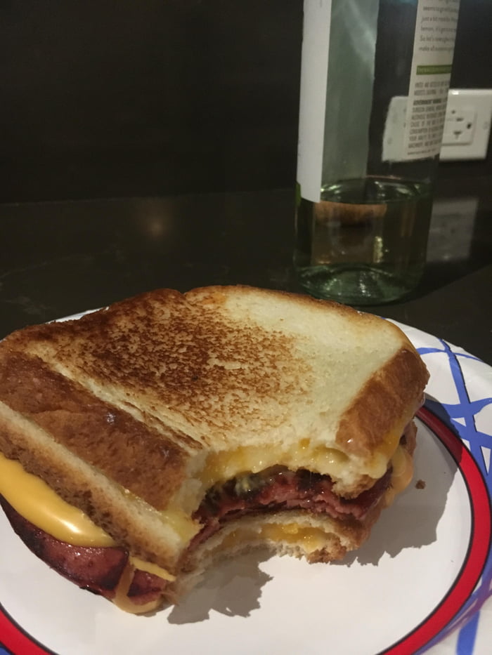 Fried bologna sandwich with grilled cheeses for the bread - 9GAG