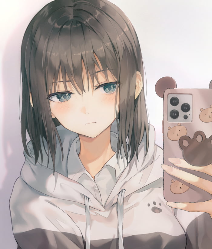 anime girl with brown hair and gray eyes