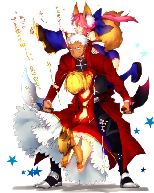 Archer Emiya Babysitting Caster Tamamo No Mae And Saber Nero Gag