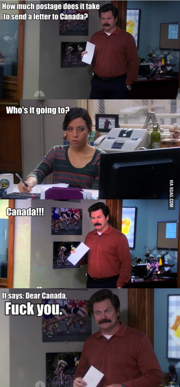 Ron Swanson's letter to Canada 9GAG