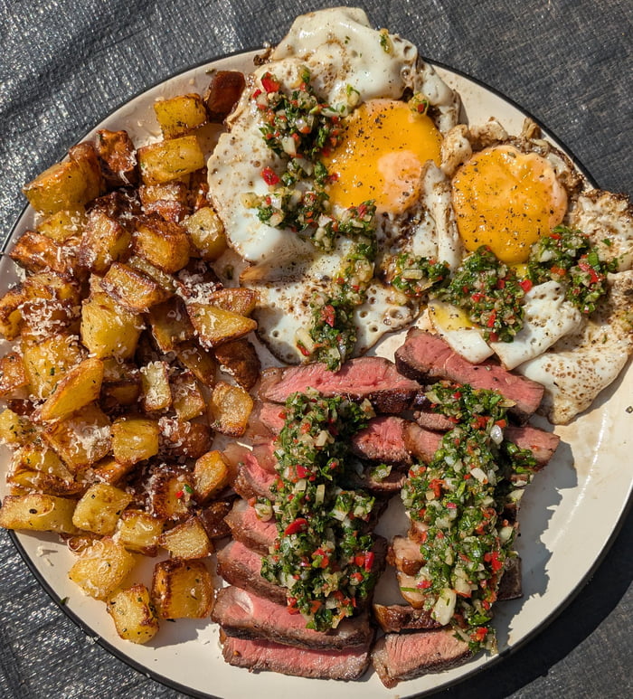 Steak and eggs with chimichurri - 9GAG