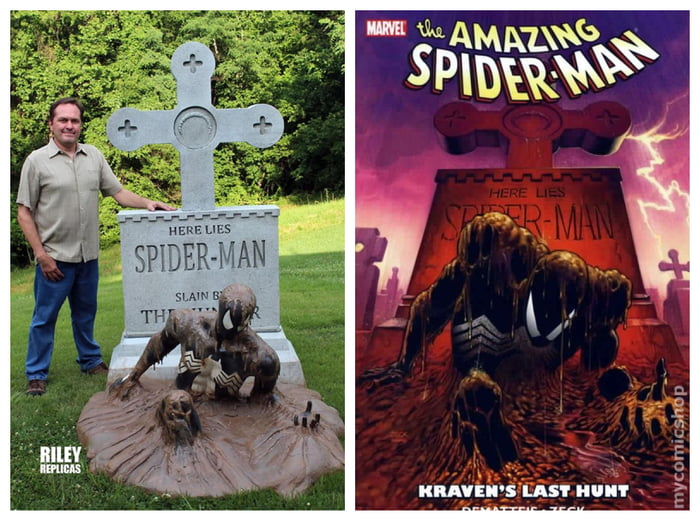 Guy made a spider-man inspired grave stone that depicts the iconic cover. -  9GAG