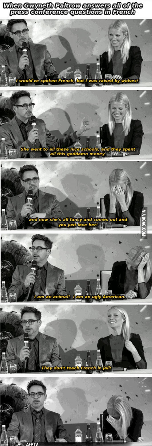 Robert Downey Jr And Gwyneth Paltrow At A French Press Conference 9GAG