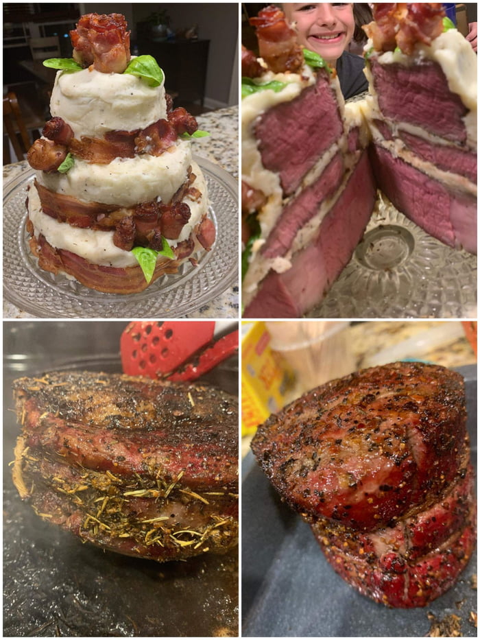 Steak Cake first layer is prime rib second is ribeye topped off with