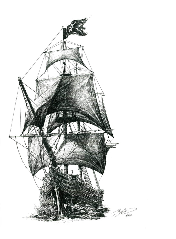 How To Draw A Pirate Ship, Step by Step, Drawing Guide, by Dawn - DragoArt