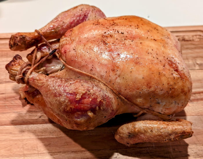 Kenji's new roast chicken technique, turned out great! 9GAG