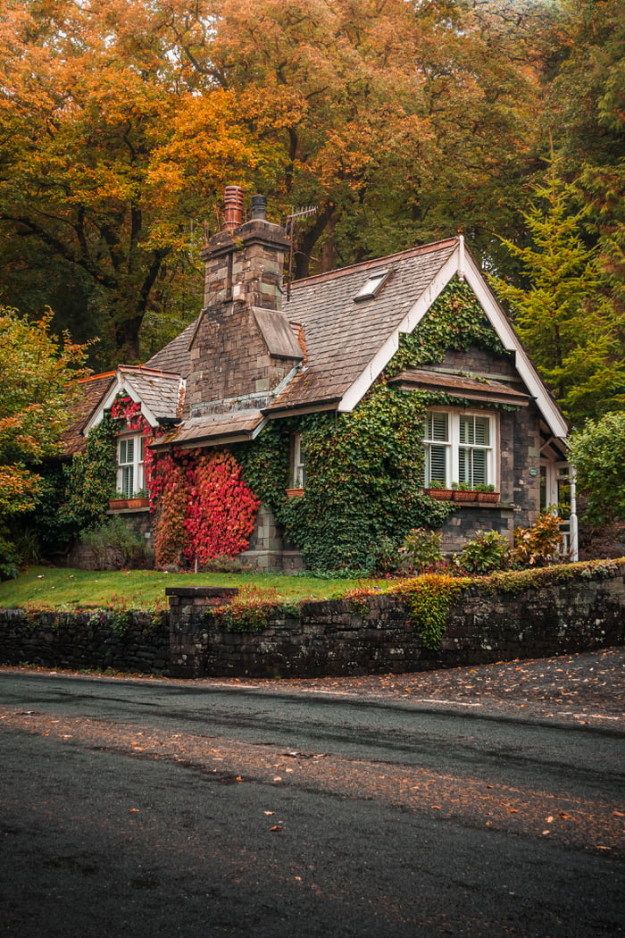 Stunning autumn colours surrounding a photogenic cottage in the Lake ...