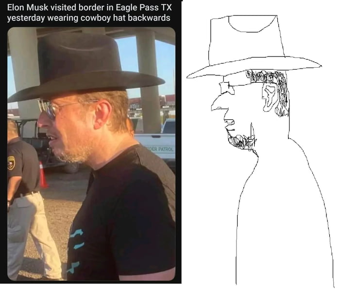 Painted A Picture Of Musk My Idol Wearing A Cowboy Hat Backwards I M