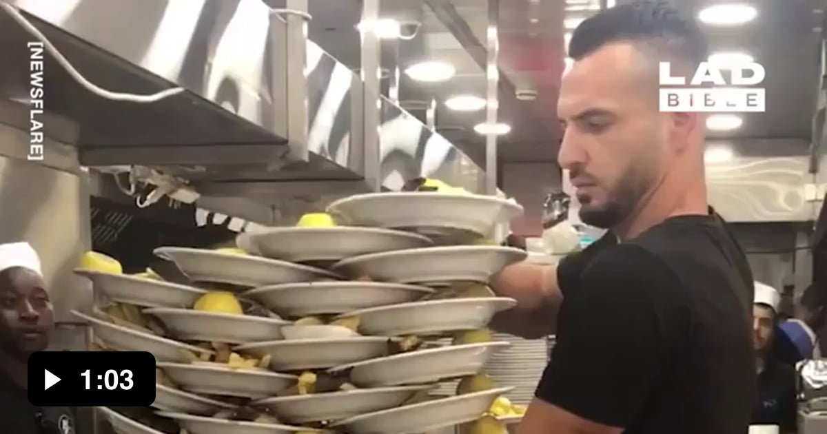 Waiter carrying 33 plates of food !! 9GAG