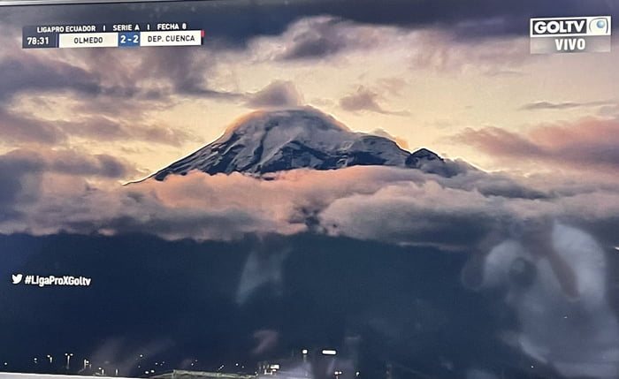 Chimborazo Mountain As Seen During The Transmission Of A Football Match