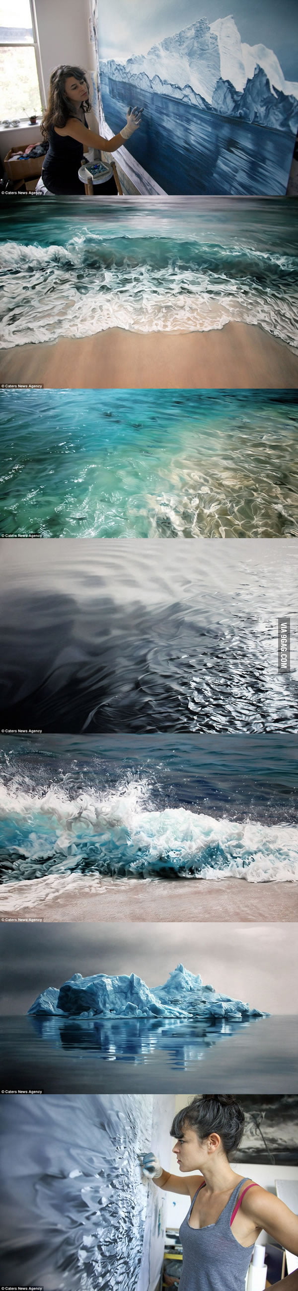 Photorealistic art of sea and ice created by artist Zaria Forman with her fingers.