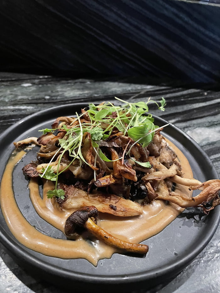 Charred local mushrooms with a porcini aioli 9GAG