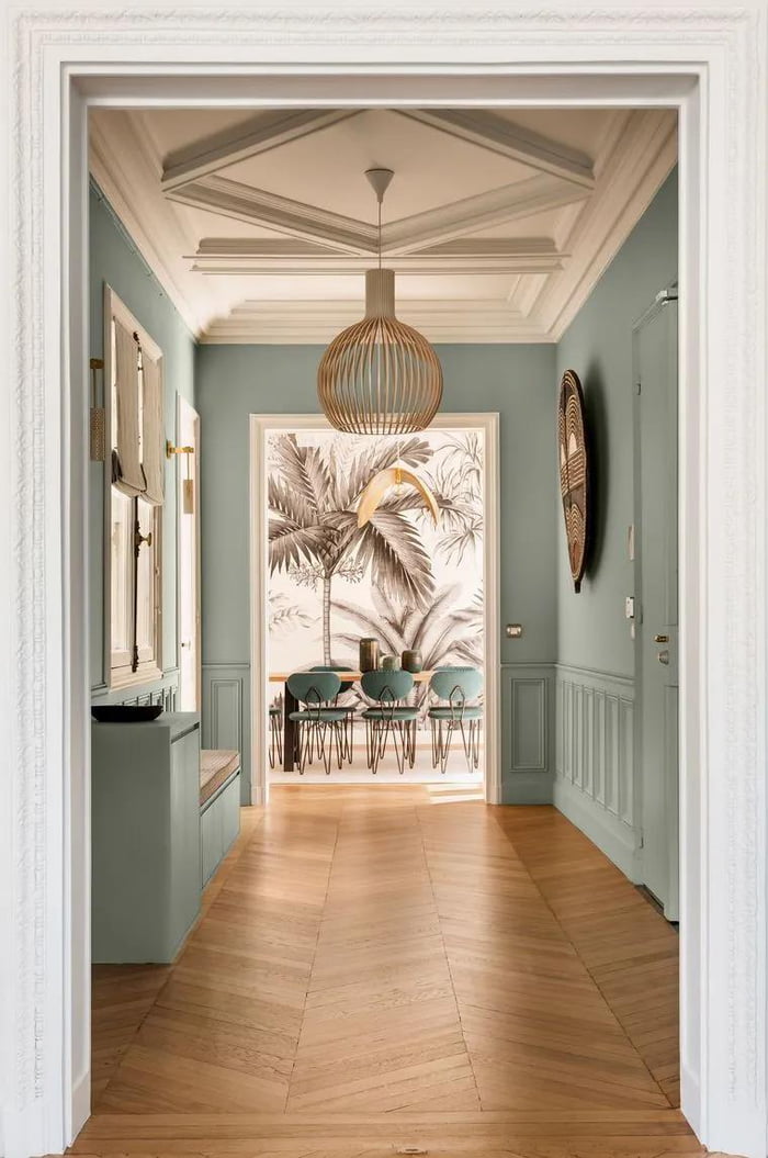 Hallway and Dining Room in Parisian Apartment. Designed by Caroline ...