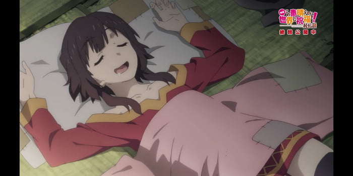 Konosuba Movie  Megumin clinging to Kazuma in their sleep 