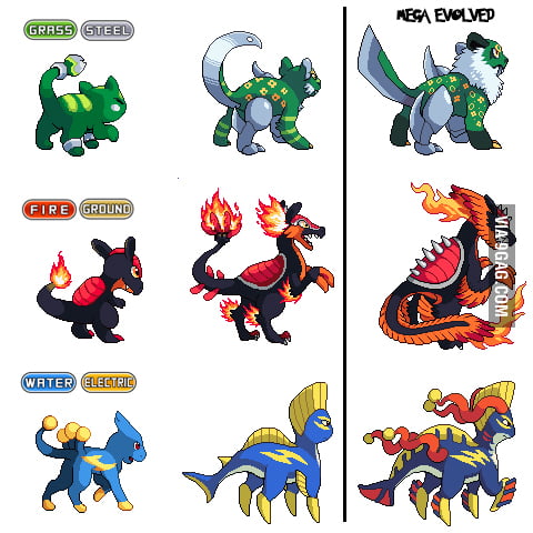 Pokemon X and Y starters evolution fan art - 9GAG