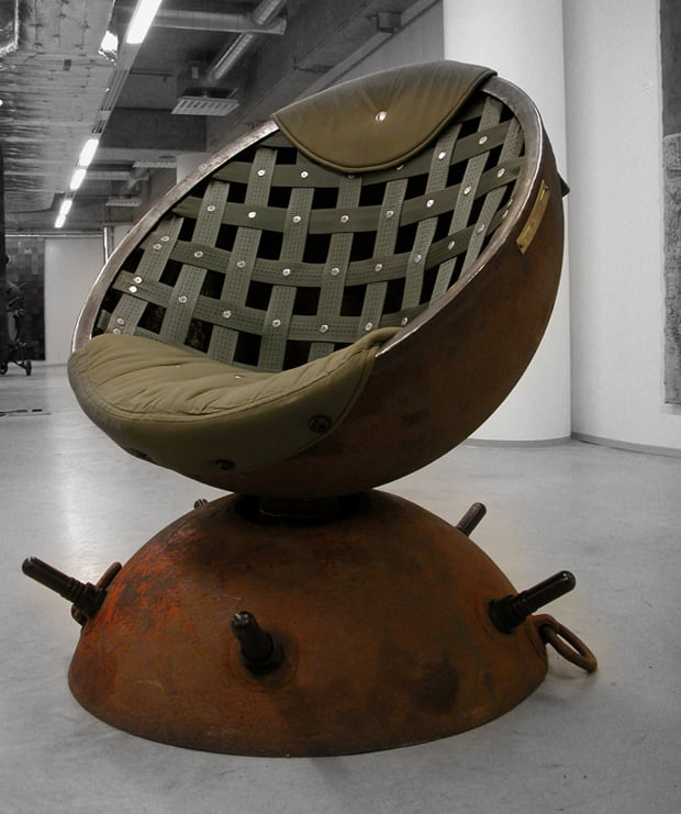 A chair made from the shell of an old Naval mine. 9GAG